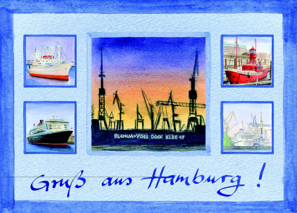 Postkarte A6 Collage Dock Blohm Voss