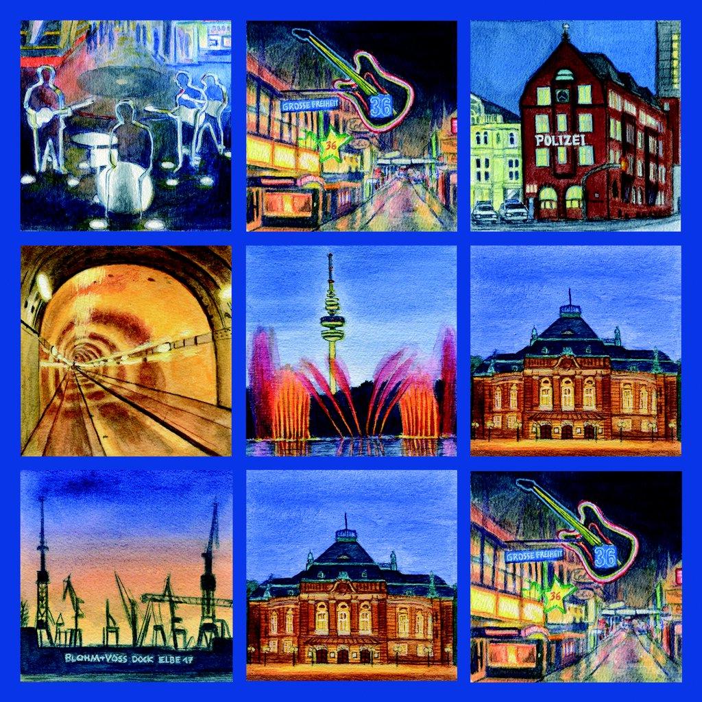 Displaytuch 15x15 cm Hamburg bei Nacht