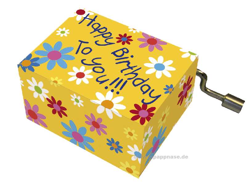 Kurbelspieluhr Happy Birthday Blüten